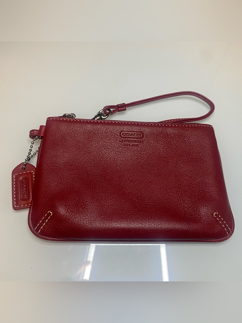Coach Red Leather Wristlet Clutch with Strap